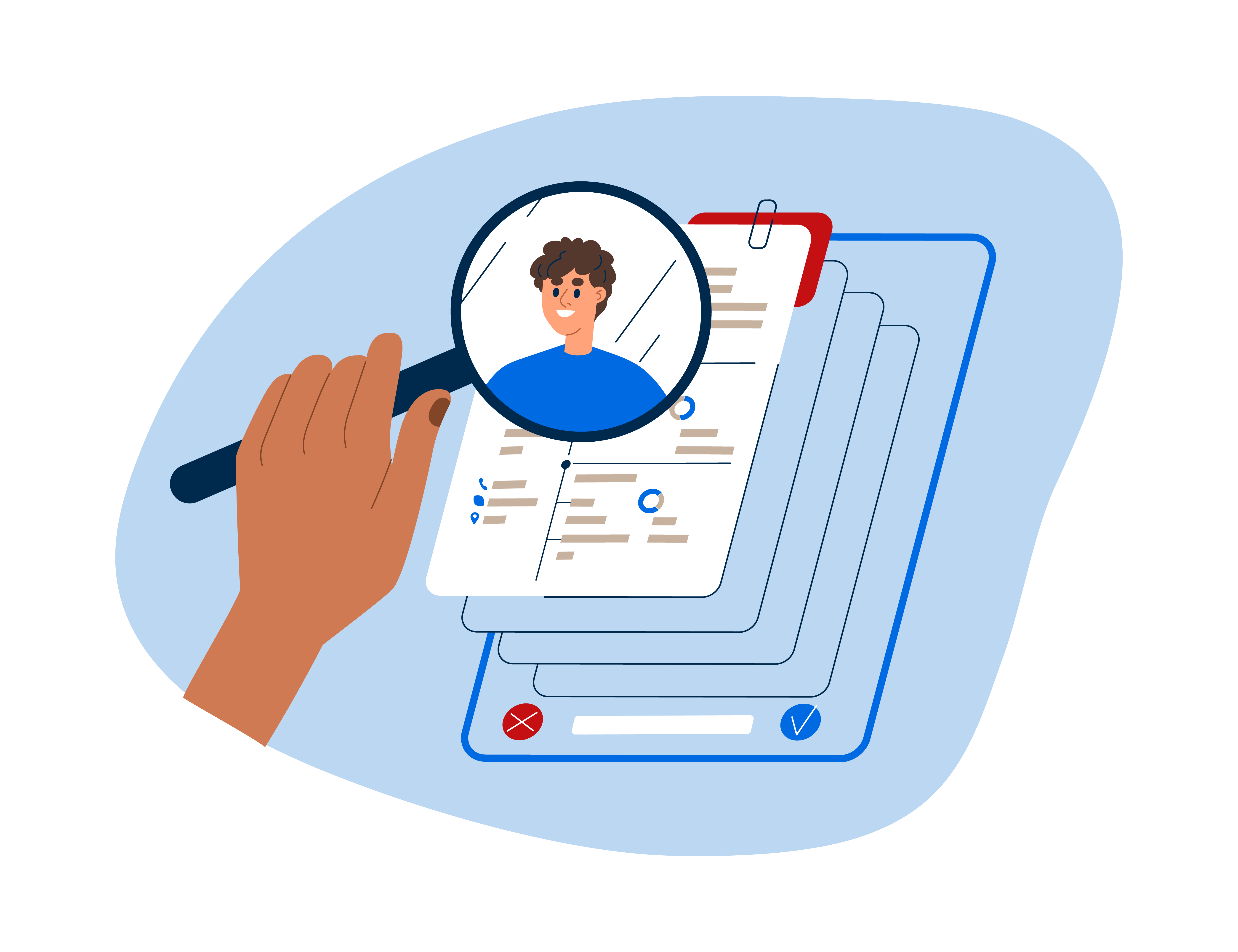 illustration of a researcher researching candidates on the ballot